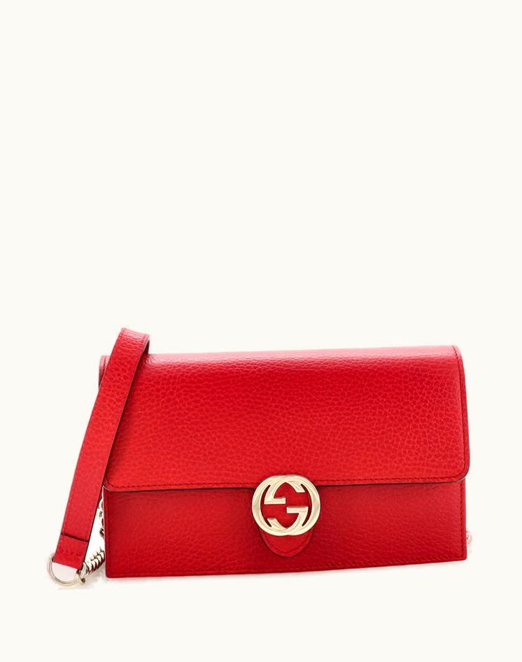 Gucci Gucci Interlocking Wallet On Chain Leather Red/Gold