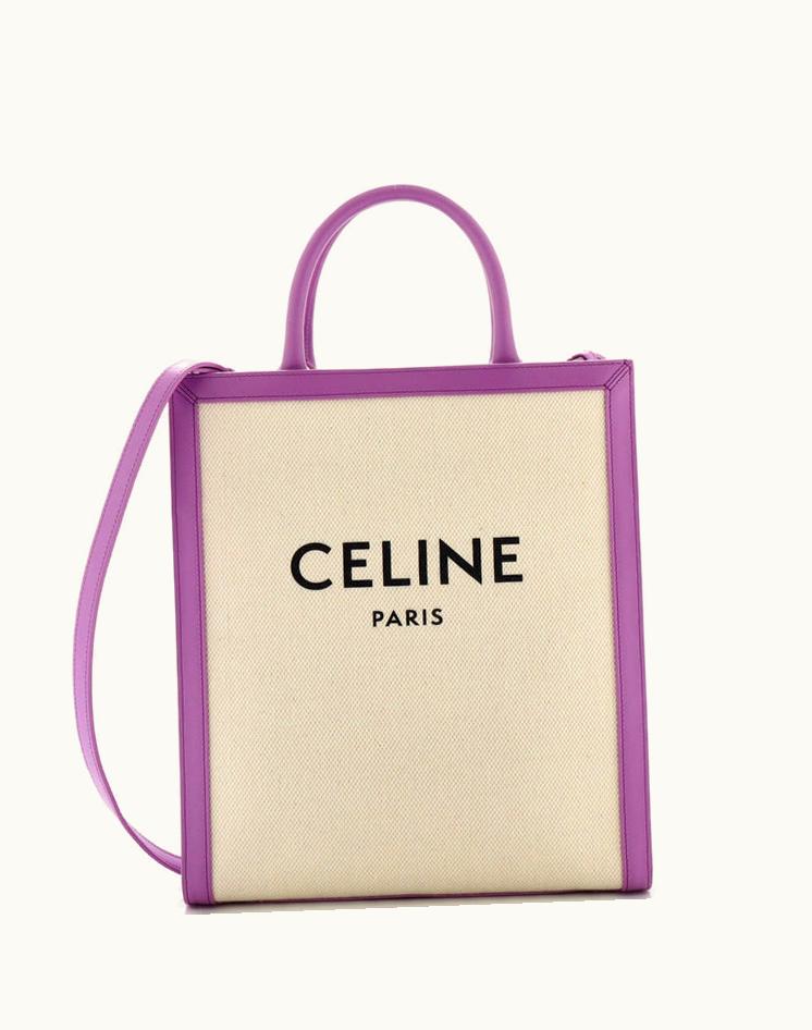 Celine Celine Vertical Cabas Tote Canvas With Leather Small Neutral & Purple