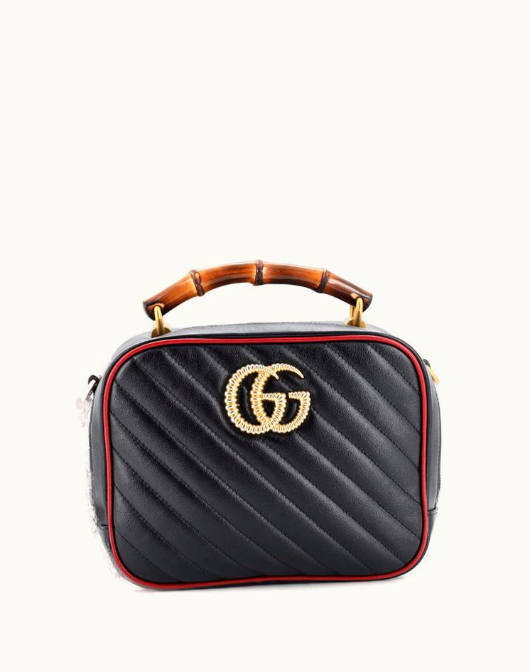 Gucci Gucci Marmont Torchon Bamboo Camera Bag Diagonal Quilted Leather Small