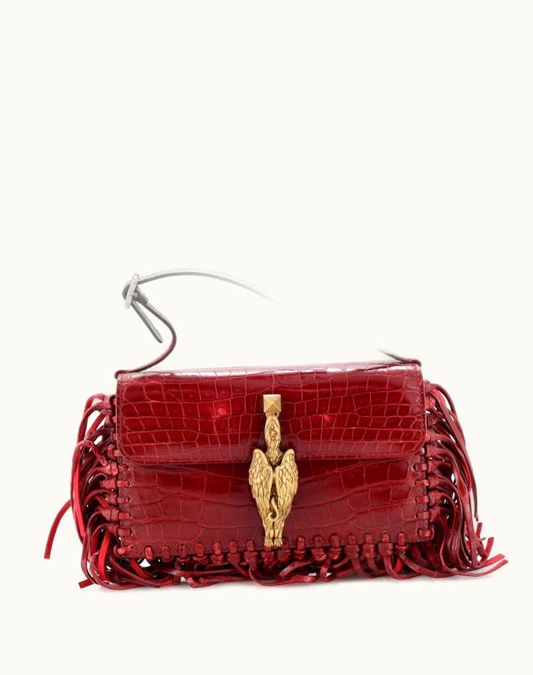 Valentino Valentino Gryphon Fringe Flap Bag Crocodile Mini