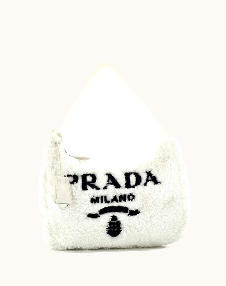 Prada Prada Re-Edition 2000 Hobo Terry Cloth Mini Textile White Black