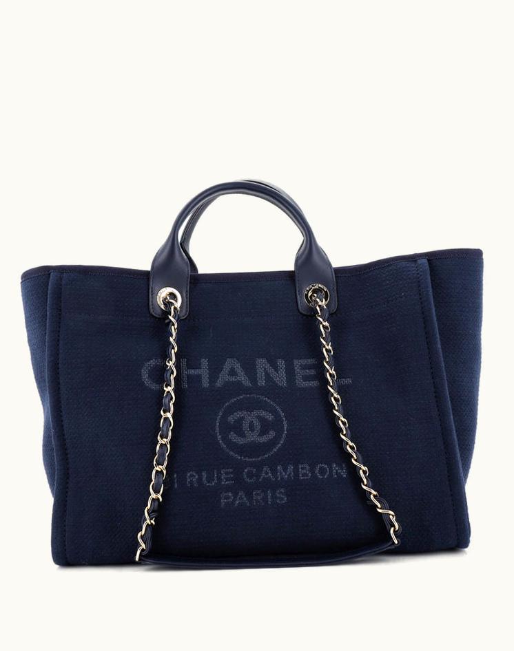 Chanel Chanel Deauville NM Tote Mixed Fibers Medium Blue Canvas Gold Tone