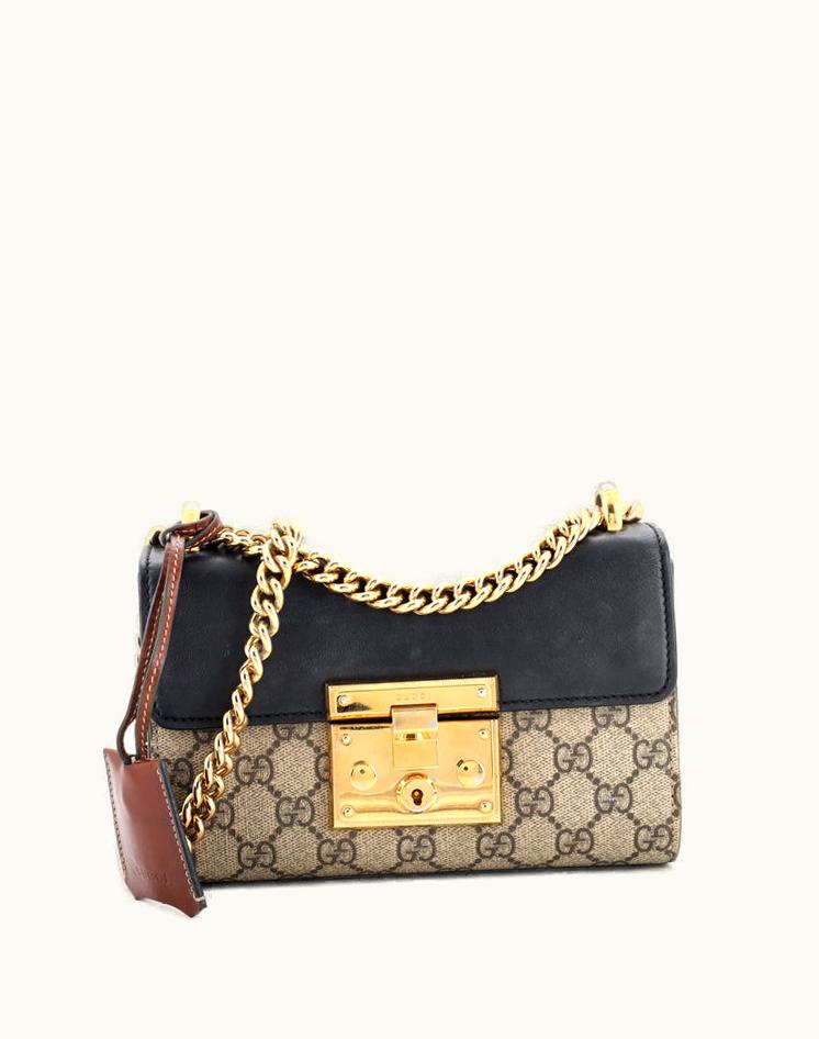 Gucci Gucci Padlock Shoulder Bag GG Coated Canvas And Leather Small Black/Brown
