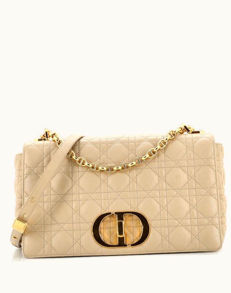 Dior Dior Caro Bag Cannage Quilt Calfskin Medium Leather Shoulder Bag Neutral Gold