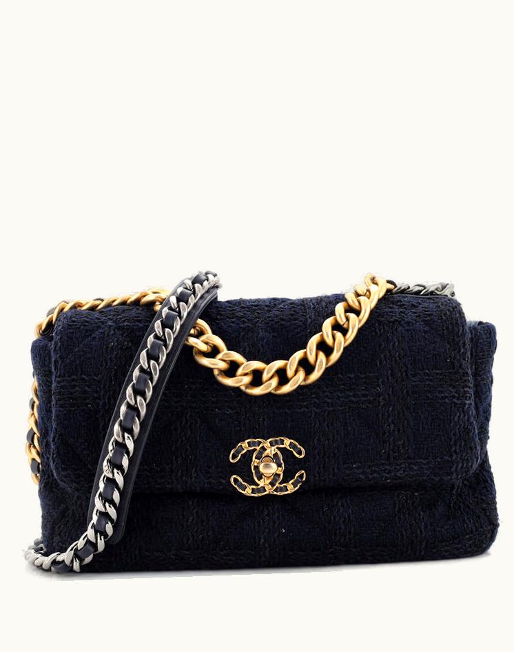 Chanel Chanel 19 Flap Bag Quilted Tweed Large Black & Blue