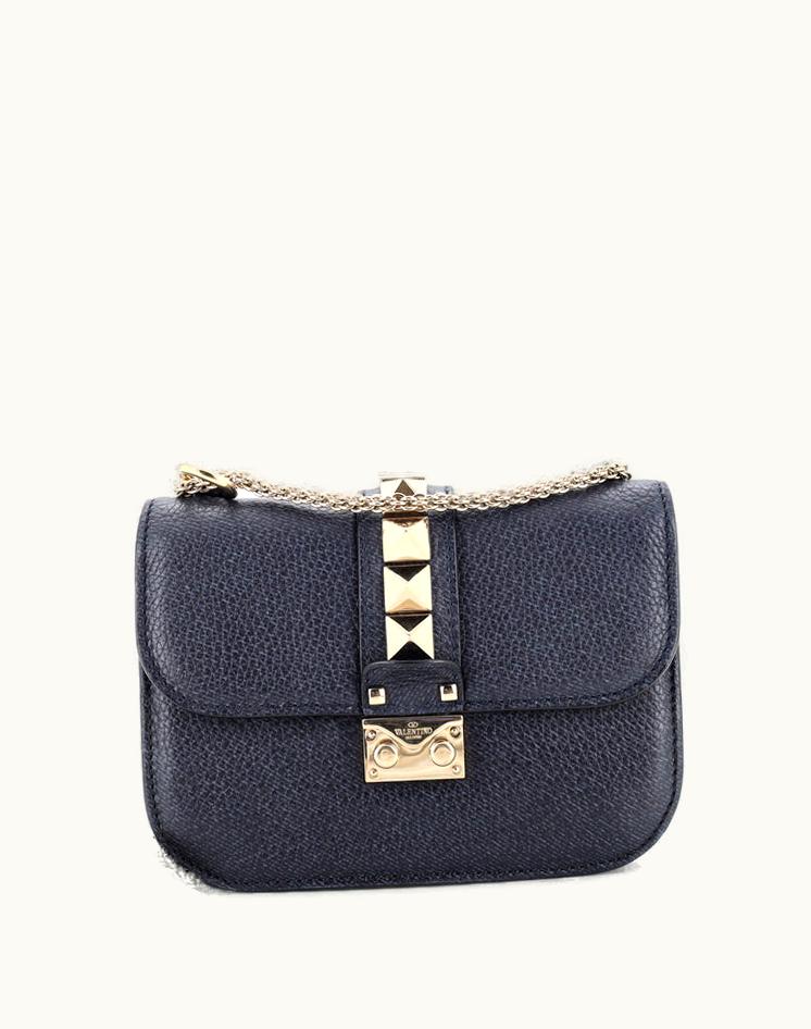 Valentino Valentino Garavani Glam Lock Shoulder Bag Leather Small Blue Gold