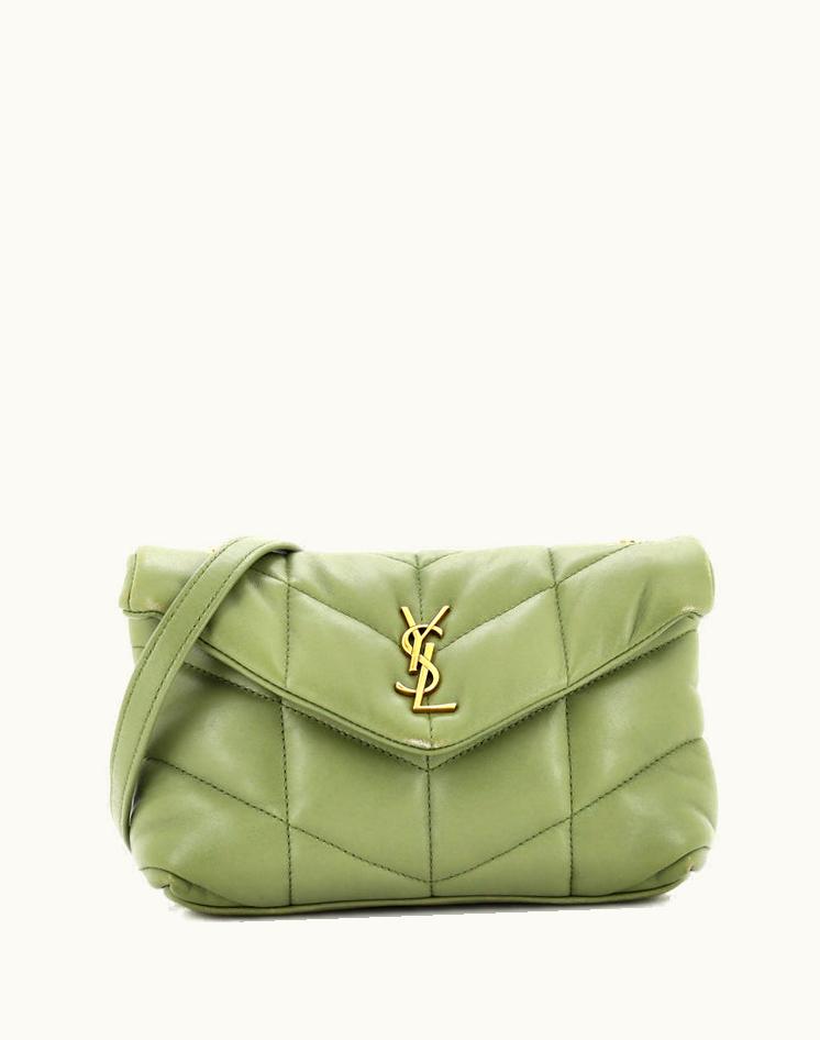 Saint Laurent Saint Laurent Loulou Puffer Mini Shoulder Bag Quilted Leather Green Black Gold