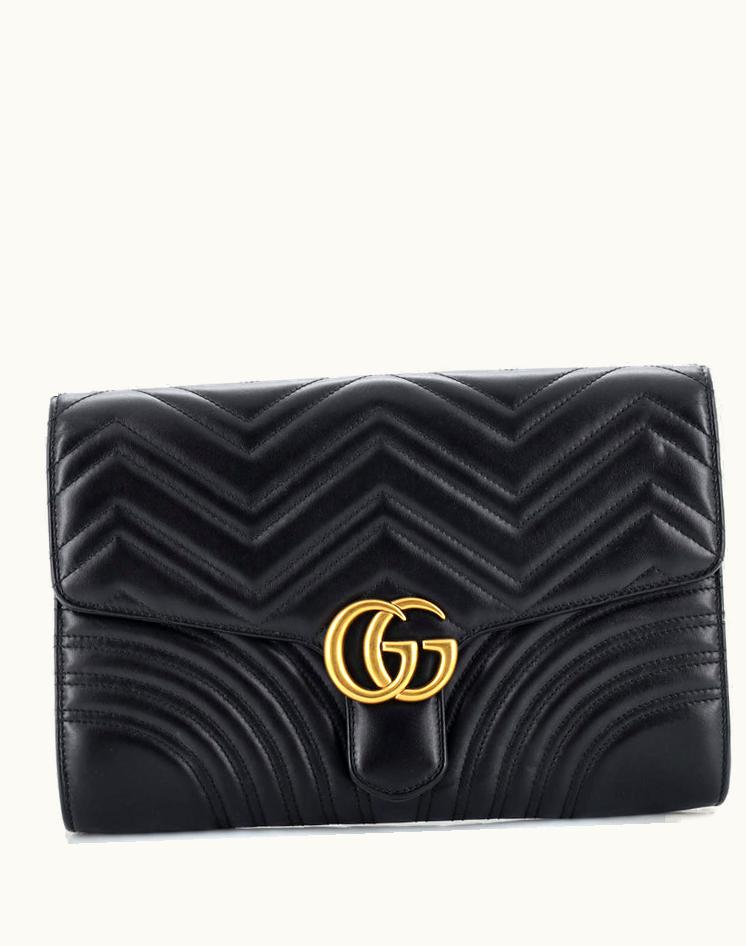 Gucci Gucci GG Marmont Flap Clutch Matelasse Leather Luxury Clutch Black