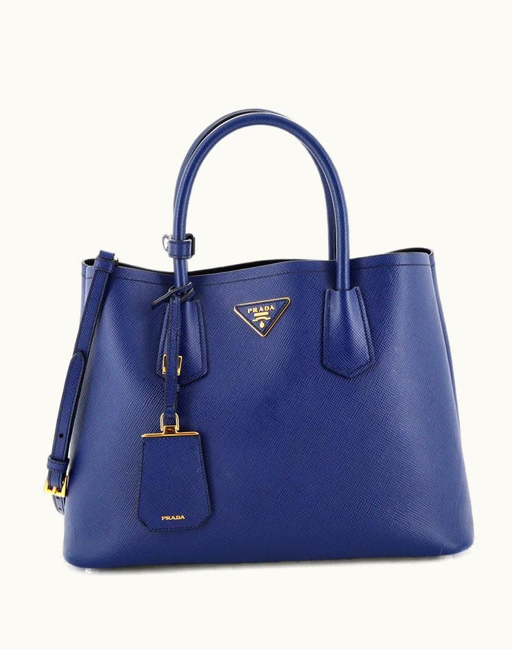 Prada Prada Cuir Double Tote Saffiano Leather Medium Blue-Gold