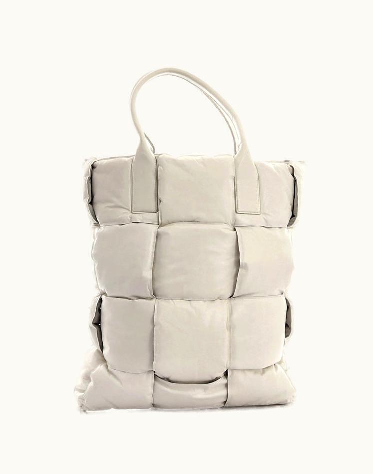 Bottega Veneta Bottega Veneta Squash Tote Padded Maxi Intrecciato Leather Tall Neutral Gray Silver