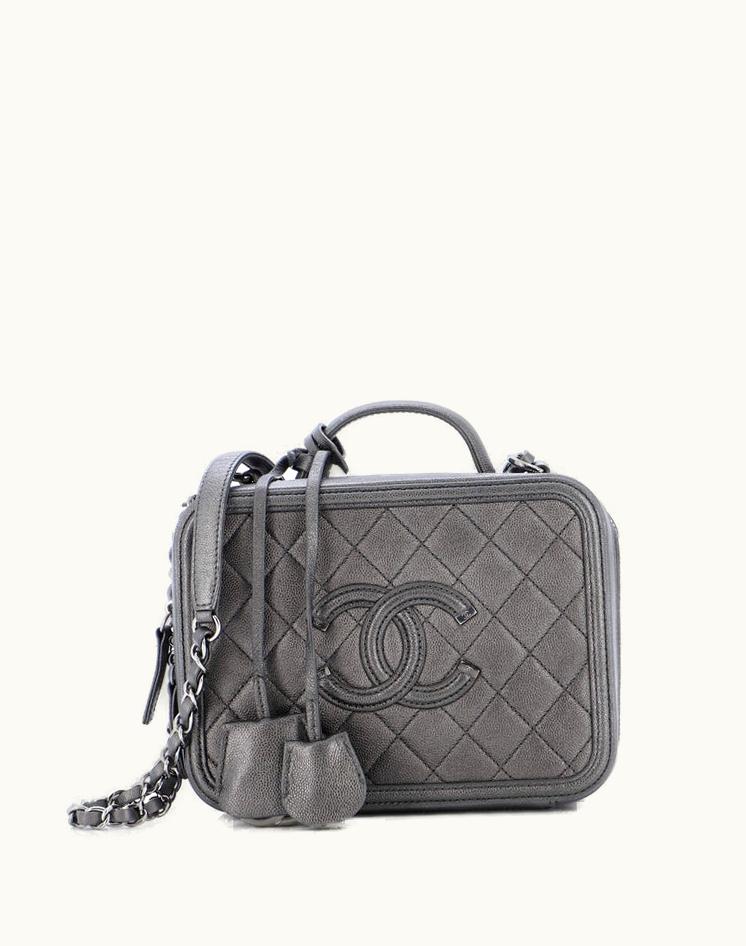 Chanel Chanel Filigree Vanity Case Quilted Metallic Caviar Medium