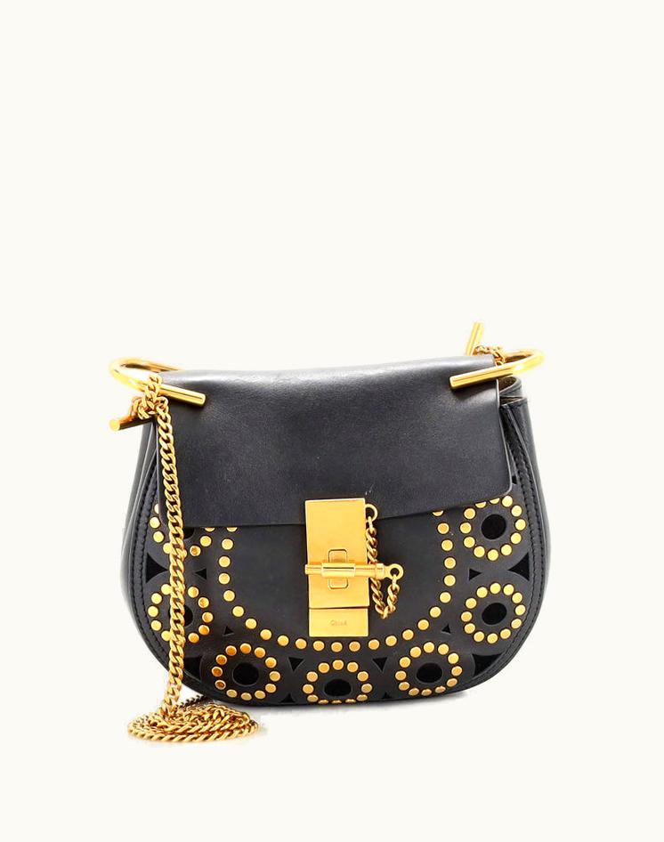 Chloe Chloe Drew Crossbody Bag Studded Laser Cut Leather Small