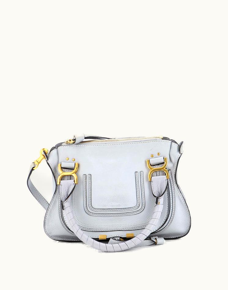 Chloe Chloe Marcie Satchel Leather Small Blue Aged Gold