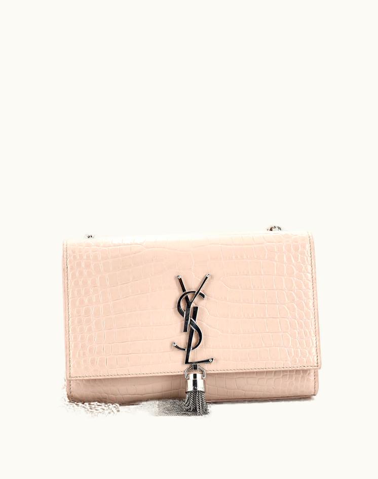 Saint Laurent Saint Laurent Classic Monogram Tassel Crossbody Bag Crocodile Embossed Leather Small in Neutral