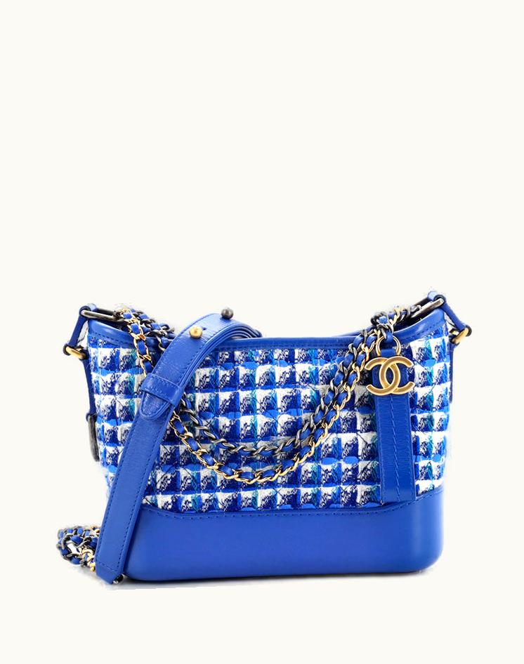 Chanel Chanel Gabrielle Tweed and Calfskin Small Hobo Bag Blue
