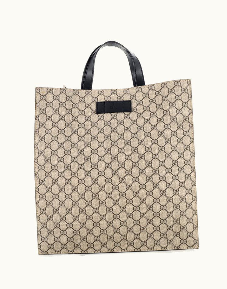 Gucci Gucci Convertible Soft Open Tote GG Coated Canvas Tall Brown Aged Silver