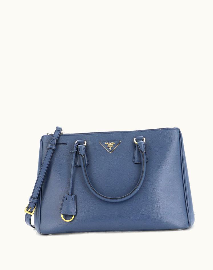 Prada Prada Double Zip Lux Tote Saffiano Leather Medium Blue