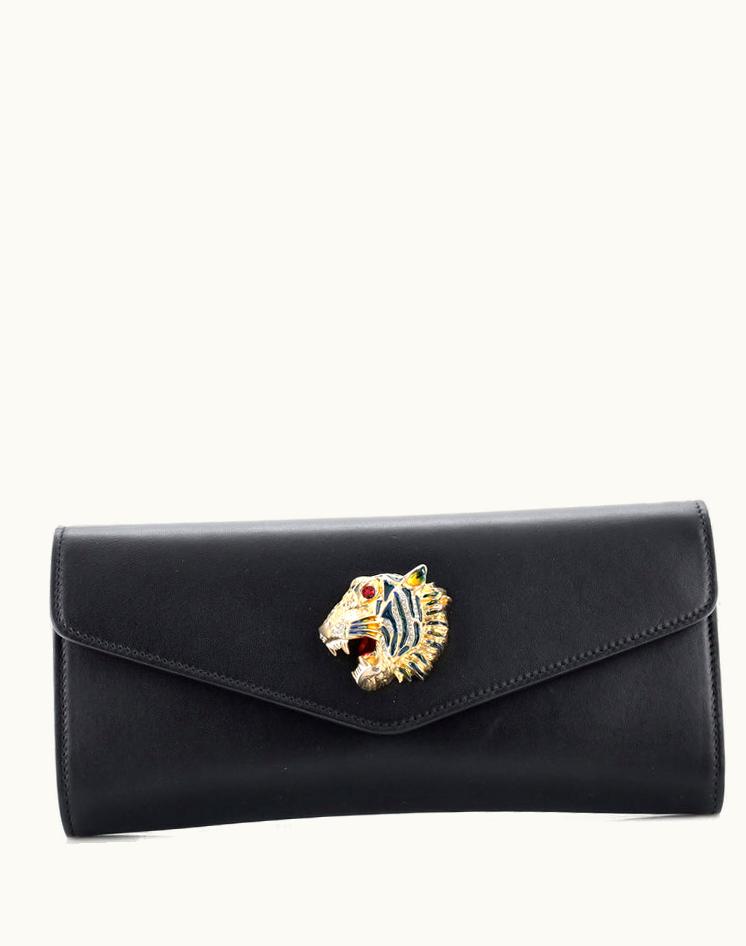 Gucci Gucci Rajah Broadway Clutch Leather Black Gold