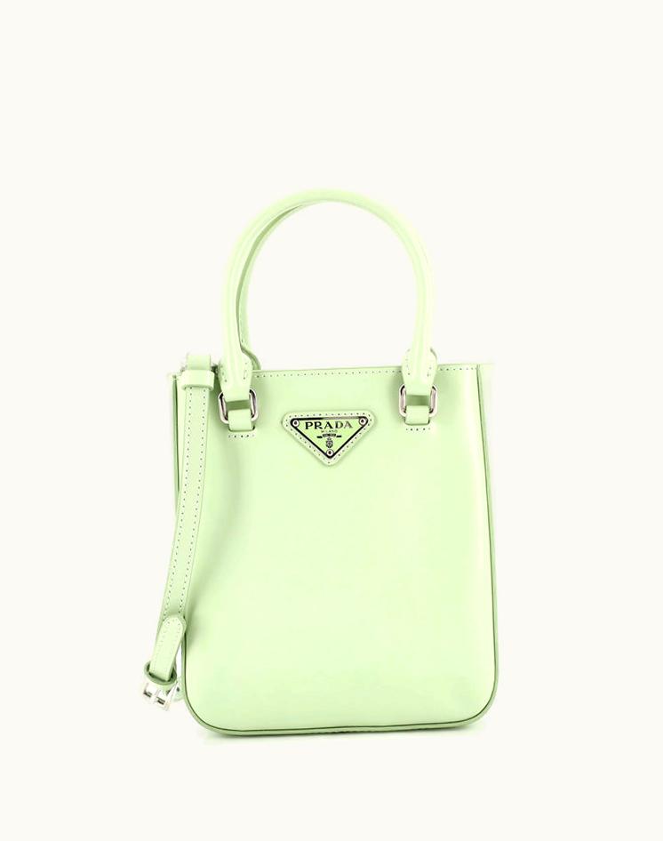 Prada Prada Convertible Tote Brushed Leather Small Bag Green Silver