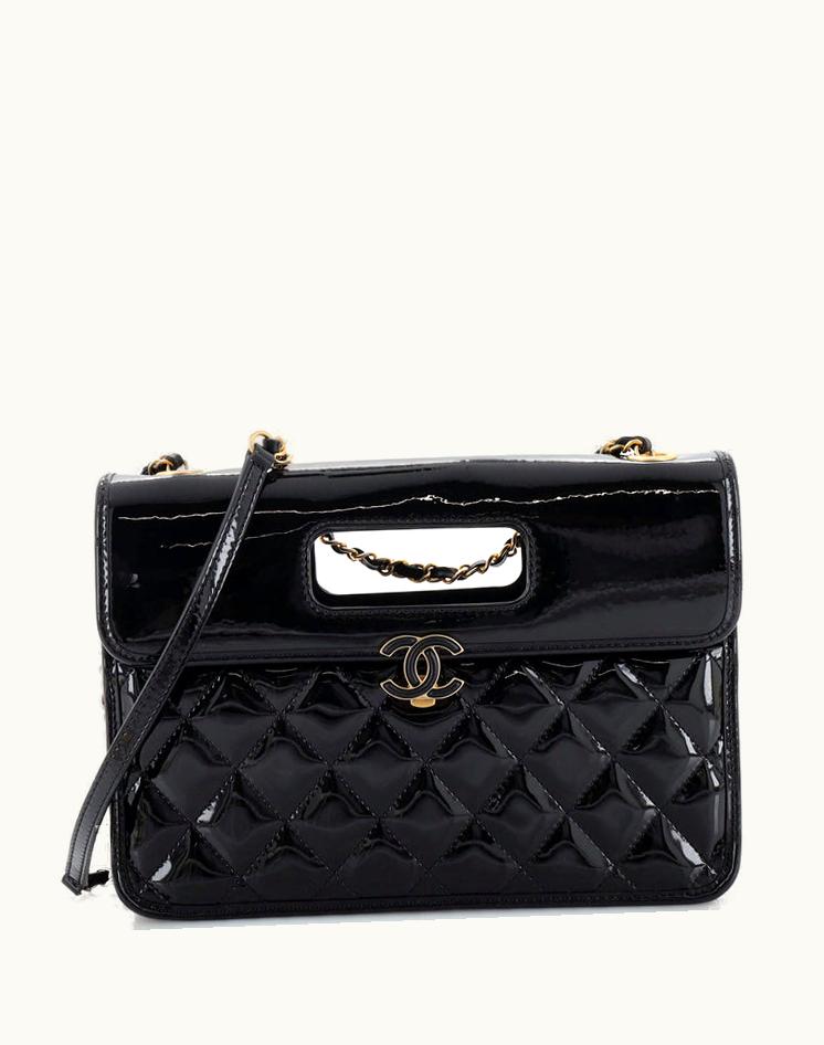 Chanel Chanel Graphic Catch Flap Shoulder Bag Quilted Patent