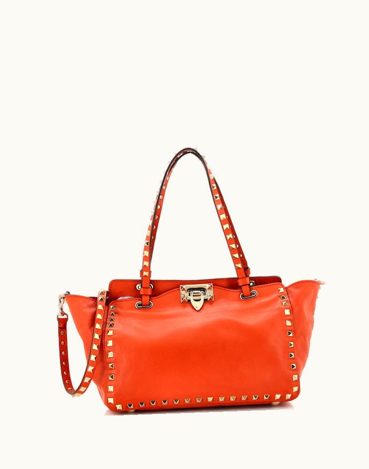 Valentino Valentino Rockstud Tote Soft Leather Small Outlet Flawed Orange