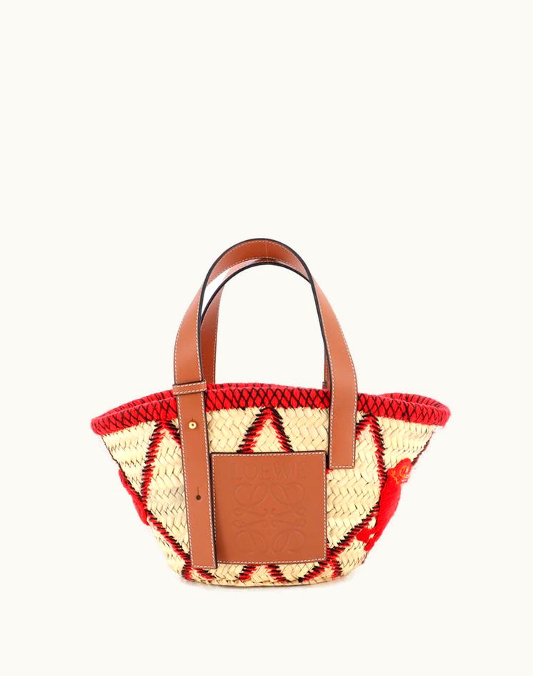 Loewe Loewe Basket Tote Embroidered Raffia Small Multicolor Neutral Gold