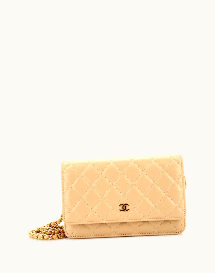 Chanel Chanel Wallet On Chain Quilted Caviar G80C3N49 Leather Neutral Gold