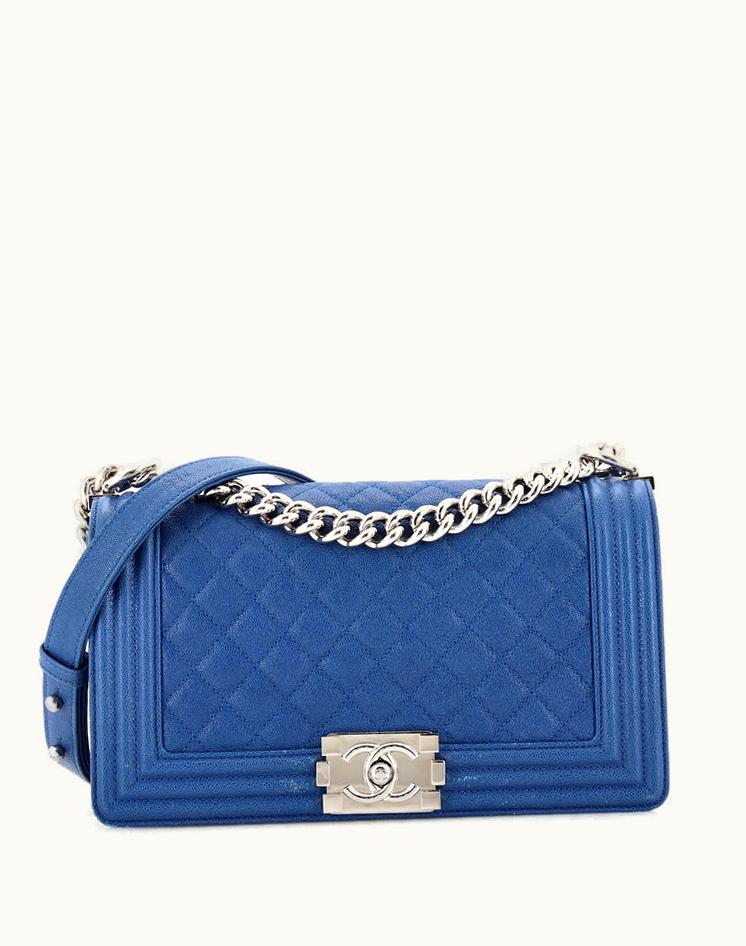 Chanel Chanel Boy Flap Bag Quilted Caviar Old Medium Leather Blue Silver