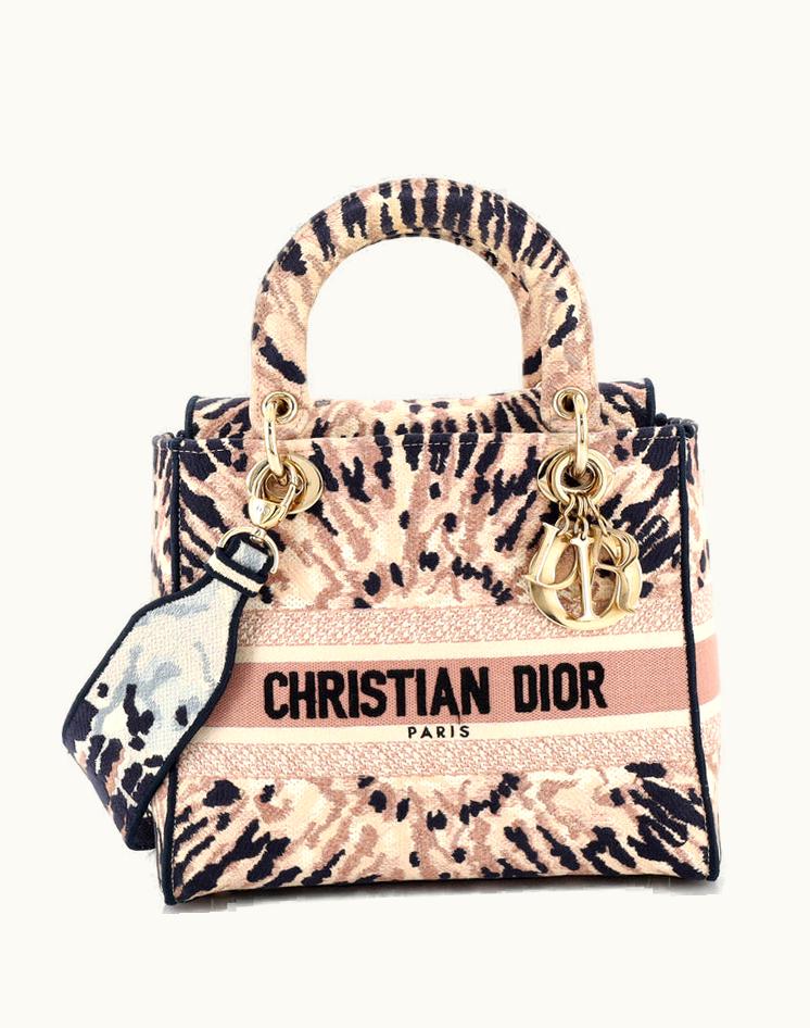 Dior Christian Dior Lady D-Lite Bag Embroidered Canvas Medium Multicolor Gold-Tone