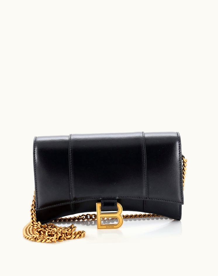 Balenciaga Balenciaga Hourglass Chain Wallet Leather Black Aged Gold