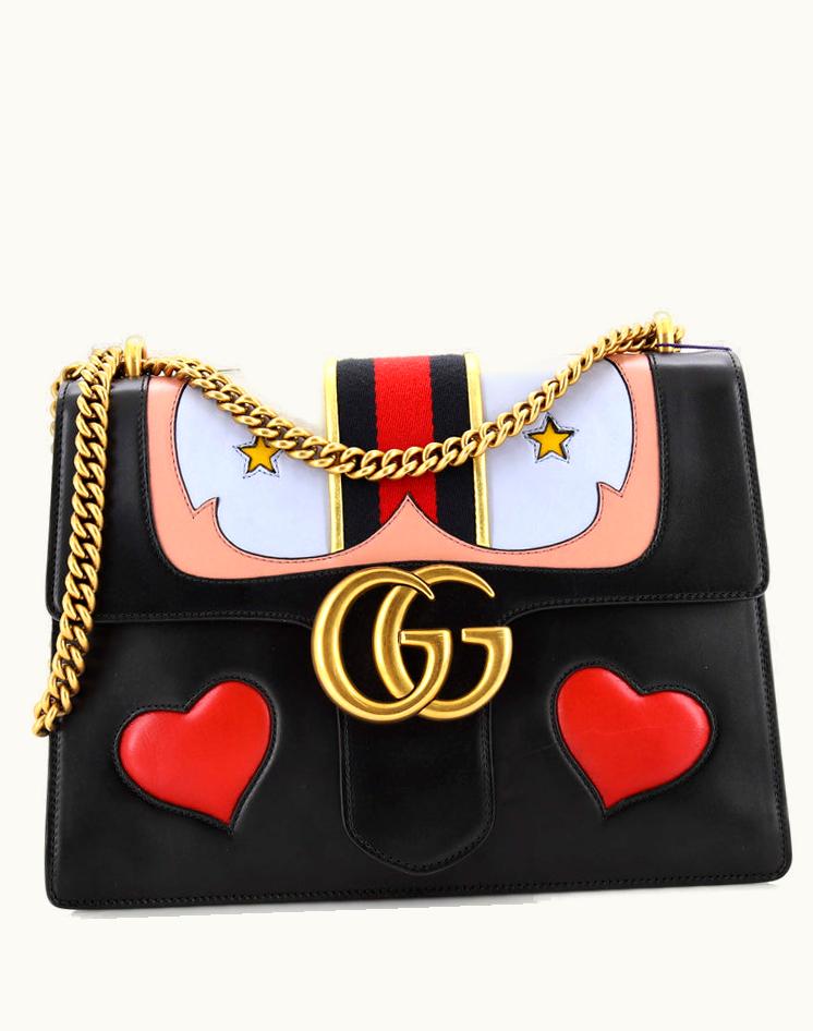 Gucci Gucci GG Marmont Chain Shoulder Bag Leather Medium Black