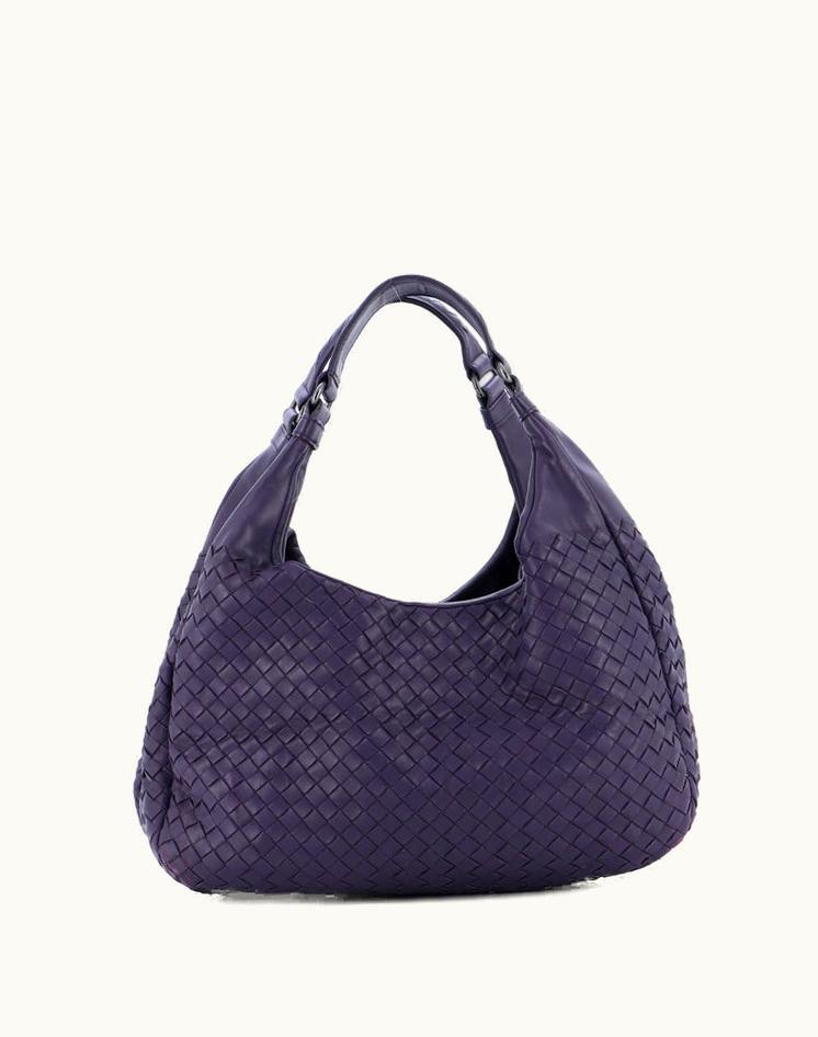 Bottega Veneta Bottega Veneta Campana Hobo Intrecciato Nappa Small Leather Purple