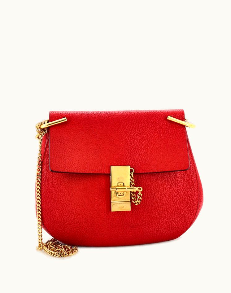 Chloe Chloe Drew Crossbody Bag Leather Small Red-Gold