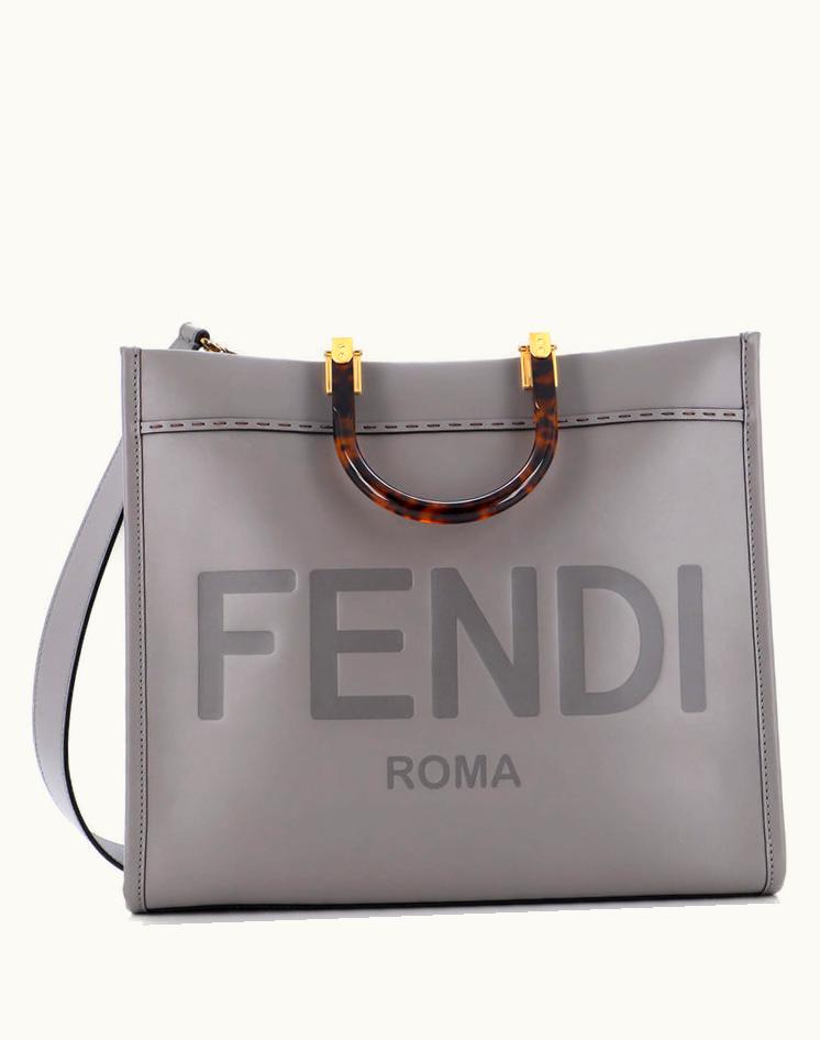 Fendi Fendi Sunshine Shopper Tote Leather Medium in Gray