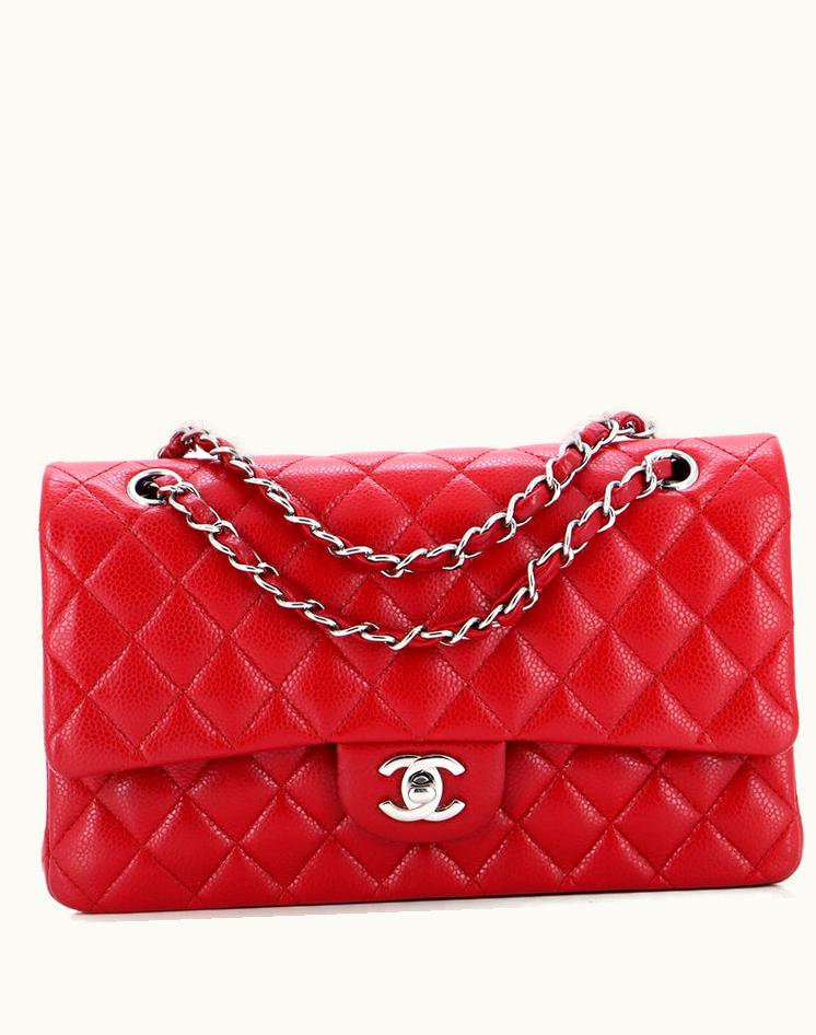 Chanel Chanel Classic Double Flap Bag Quilted Caviar Medium Red