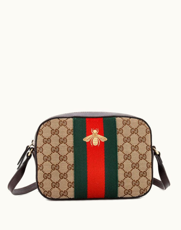 Gucci Gucci Bee Web Camera Bag GG Canvas Brown Luxury Crossbody