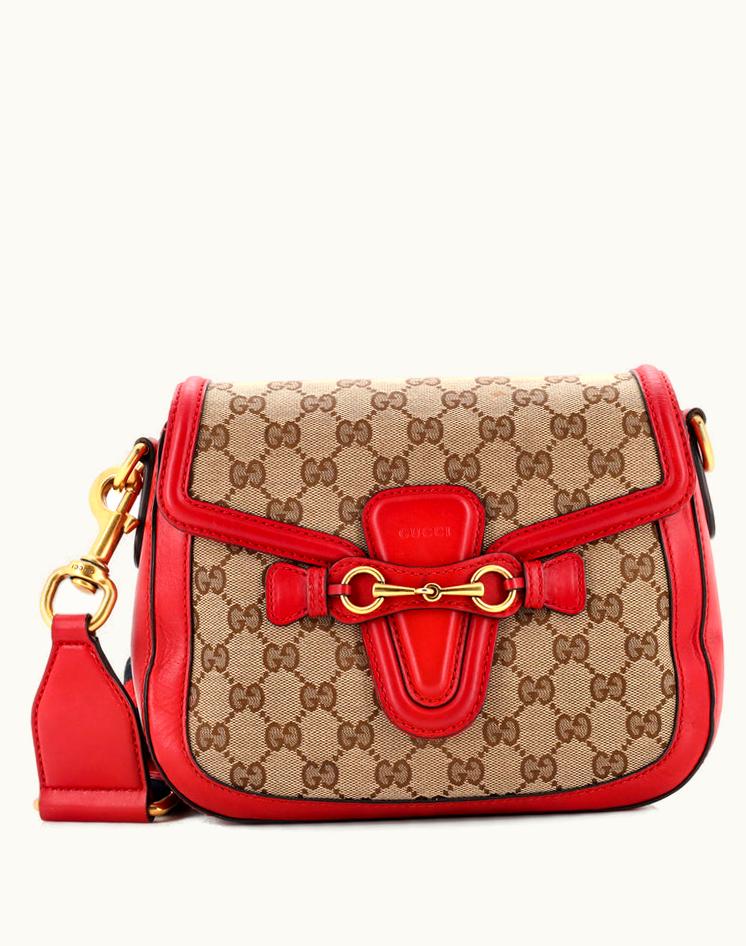 Gucci Gucci Lady Web Shoulder Bag GG Canvas Medium Leather and Canvas Brown/Red