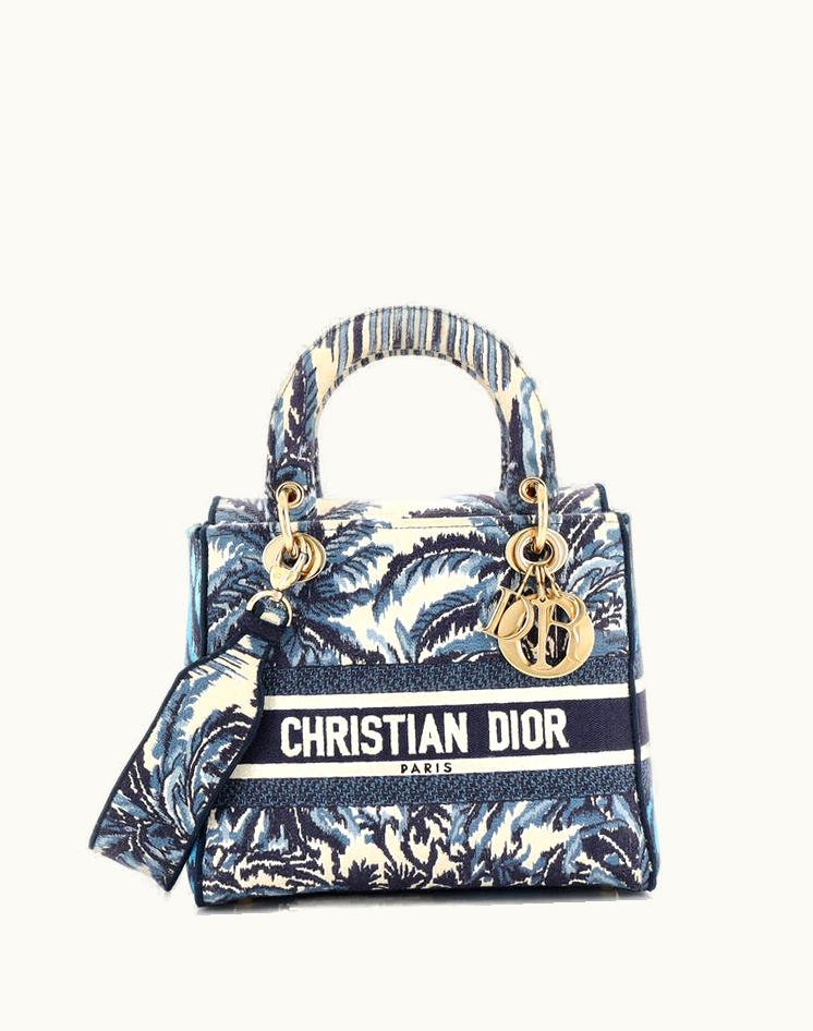 Dior Christian Dior Lady D-Lite Embroidered Canvas Medium Bag Blue Gold