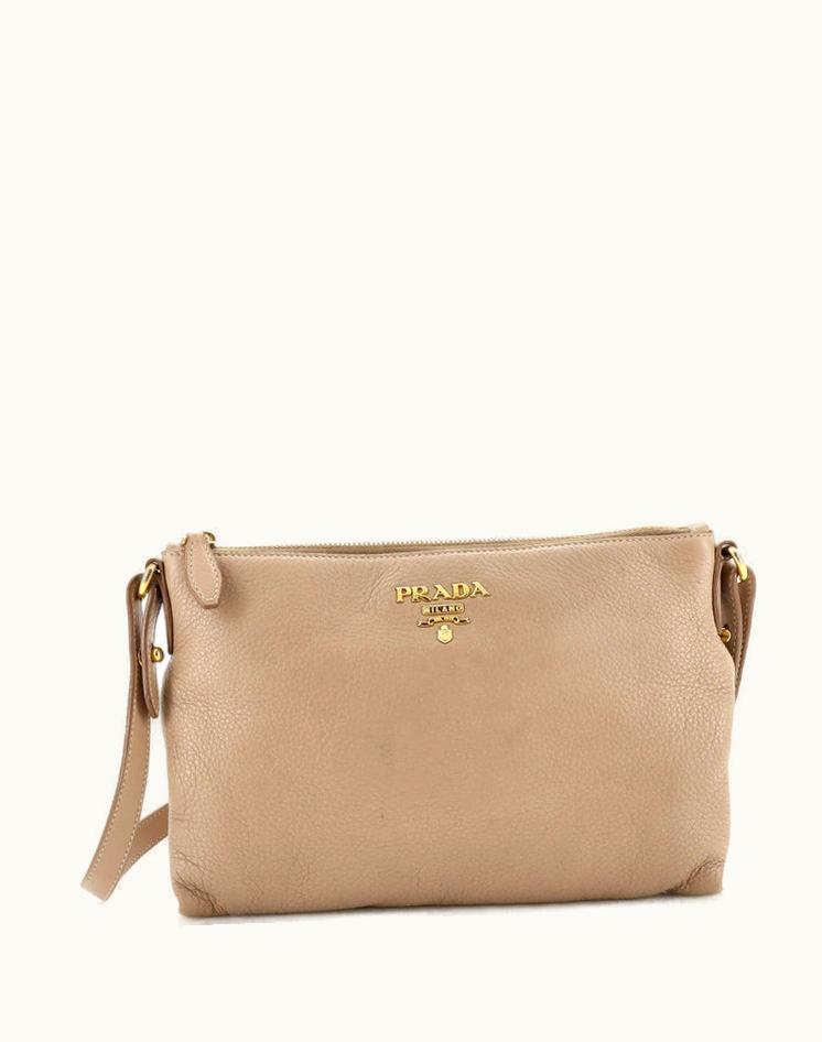 Prada Prada Flat Zip Crossbody Bag Vitello Daino Mini