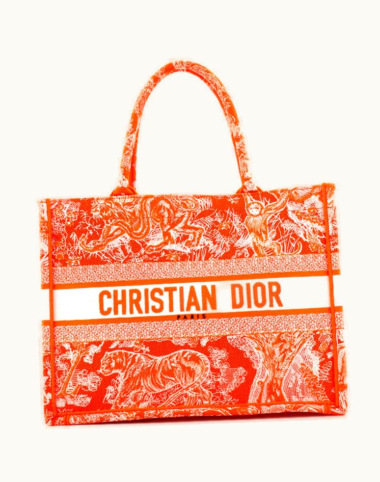 Dior Christian Dior Book Tote Embroidered Canvas Medium Orange