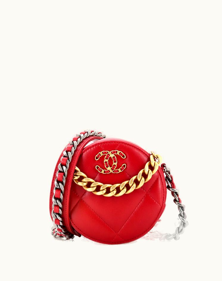 Chanel Chanel 19 Round Clutch with Chain Quilted Leather Red