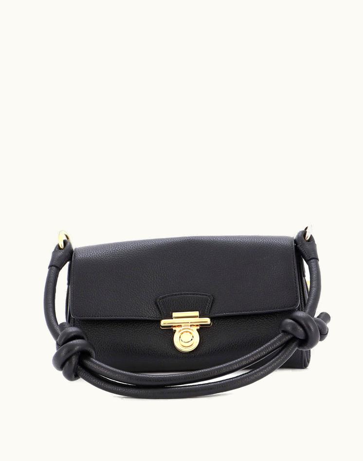 Salvatore Ferragamo Salvatore Ferragamo Glam Flap Shoulder Bag Leather Small in Black Gold