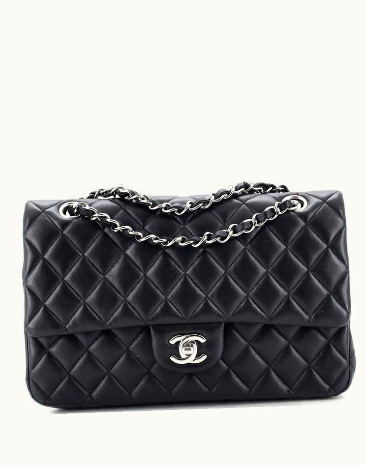 Chanel Chanel Classic Double Flap Bag Quilted Lambskin Medium in Black and Red Leather