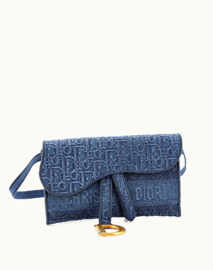 Dior Dior Saddle Slim Belt Pouch Logo Embroidered Oblique Canvas Blue Luxury Belt Pouch