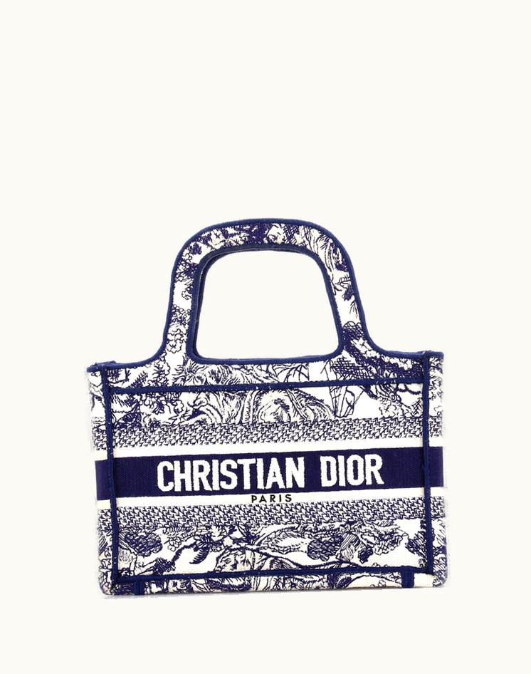 Dior Christian Dior Book Tote Mini Embroidered Canvas Blue White