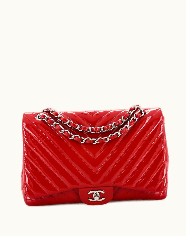 Chanel Chanel Classic Single Flap Bag Chevron Patent Jumbo