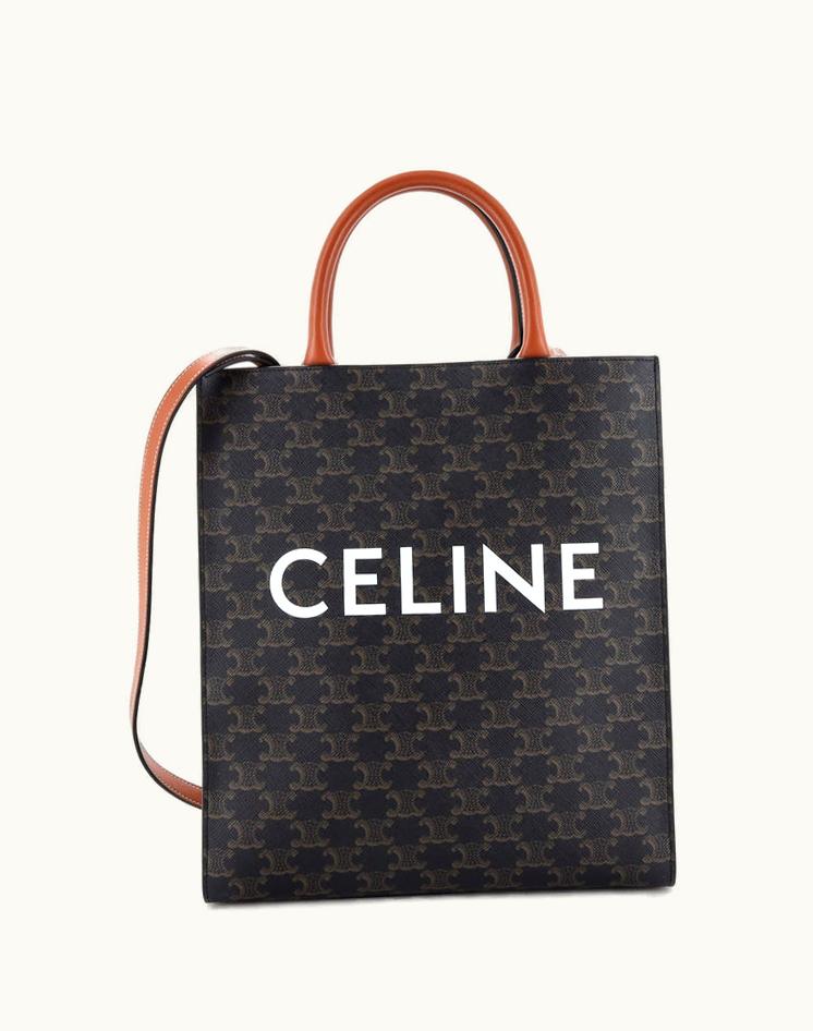 Celine Celine Vertical Cabas Tote Triomphe Coated Canvas Small in Brown-Gold