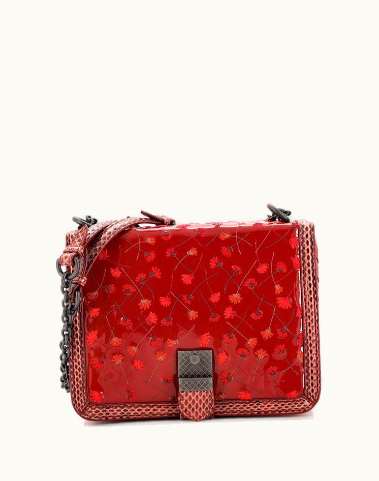 Bottega Veneta Bottega Veneta Runway Accordion Shoulder Bag Embroidered Patent With Snakeskin Small