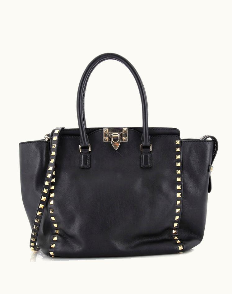 Valentino Valentino Rockstud Tote Rigid Leather Medium Black Gold