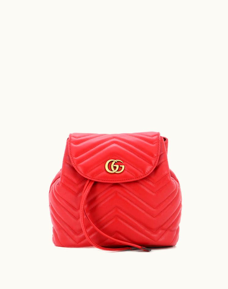 Gucci Gucci GG Marmont Drawstring Backpack Matelasse Leather Mini Red